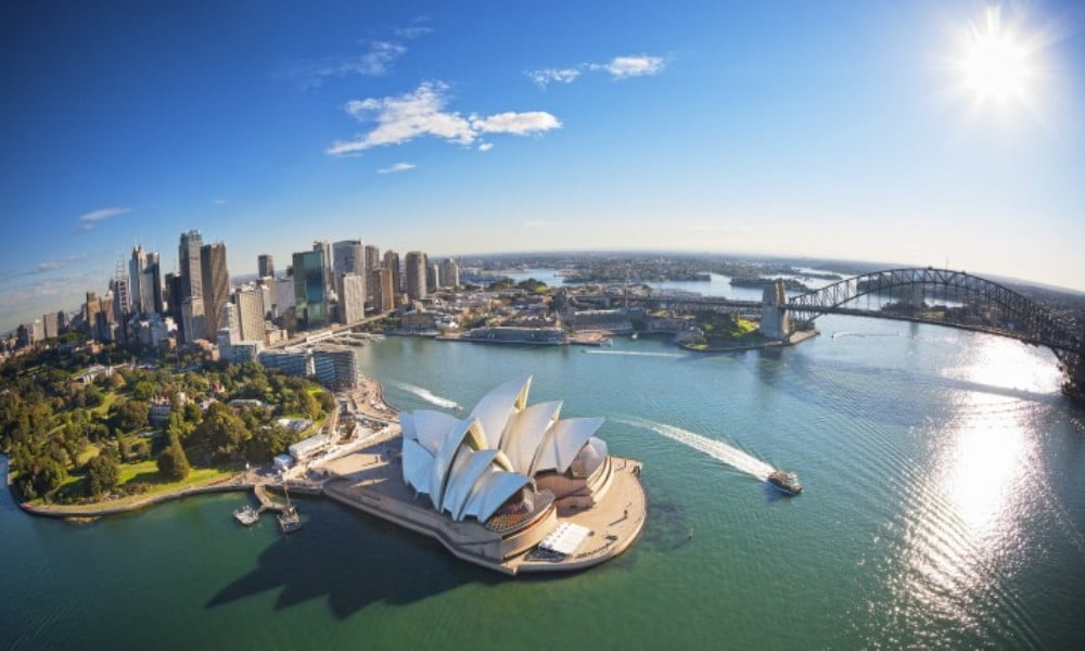 Sydney Harbour from above on a sunny day