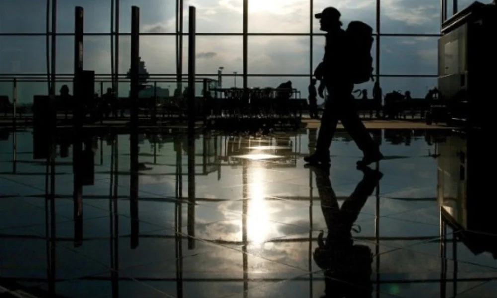 Walking through airport