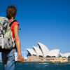 Backpacker in front of the Sydney opera house