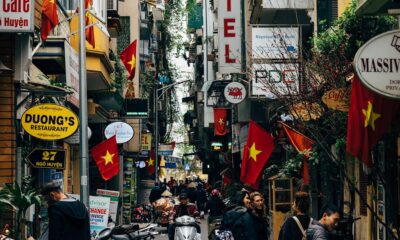 Hanoi hostel signs street