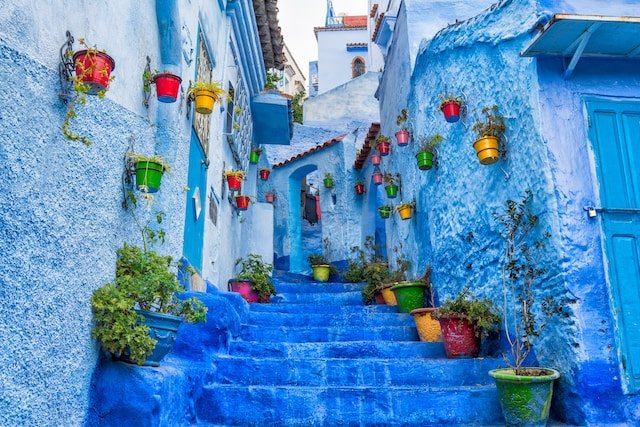 Chefchaouen, Morocco: The Blue Pearl flowerpots